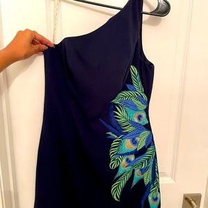 Lily Pulitzer One Shoulder Peacock Dress